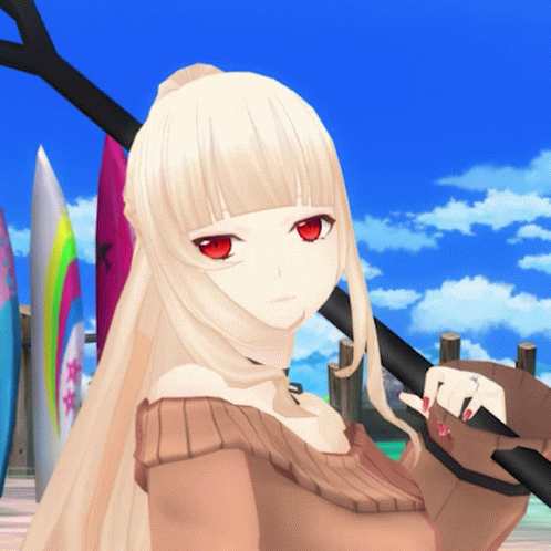 Girl With Long Blonde Hair and Red Eyes Holding Sword