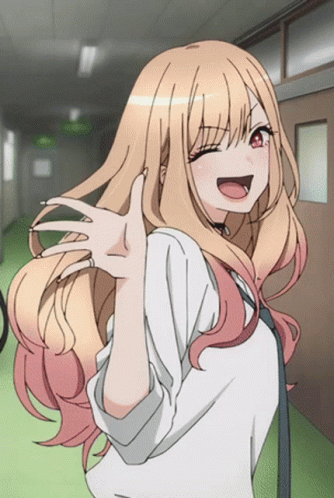 Girl With Long Blonde Hair And Red Eyes Waving GIF