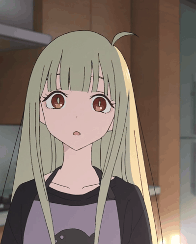 Girl With Long Blonde Hair Wearing Black Shirt and Purple Apron