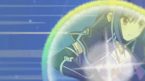 Girl with Long Blue Hair and Glowing Shield