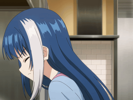 Girl With Long Blue Hair And White Stripe GIF