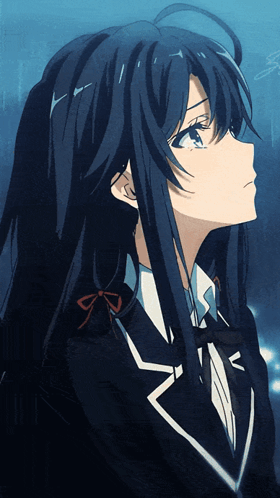 Girl With Long Blue Hair in Black Suit