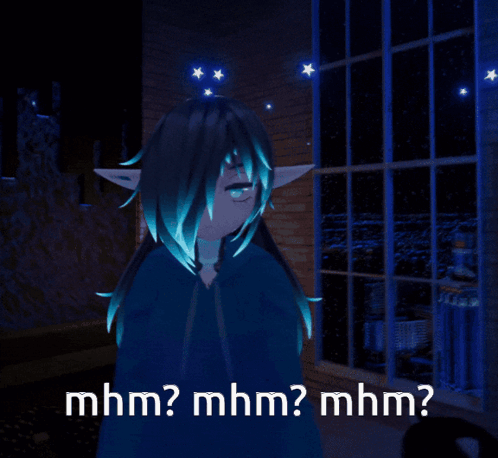 Girl with Long Blue Hair Saying Mhm