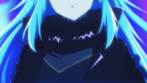 Girl With Long Blue Hair Standing by Window