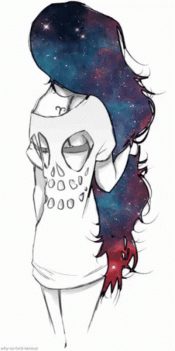 Girl With Long Galaxy Hair GIF