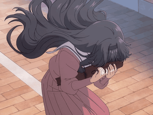 Girl With Long Hair Covering Face With Hand GIF
