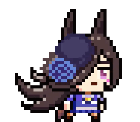 Girl with Long Hair Horns in Blue Dress