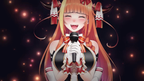 Girl With Long Orange Hair Holding Microphone