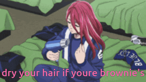 Girl with Long Red Hair Blow Drying