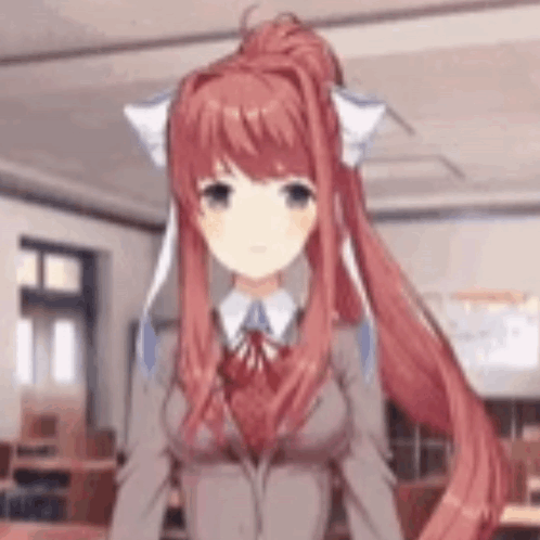 Girl with Long Red Hair in Classroom with Cat Ear
