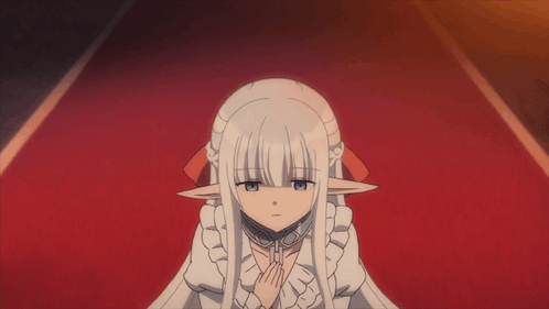 Girl With Long White Hair And Blue Eyes On Red Carpet GIF