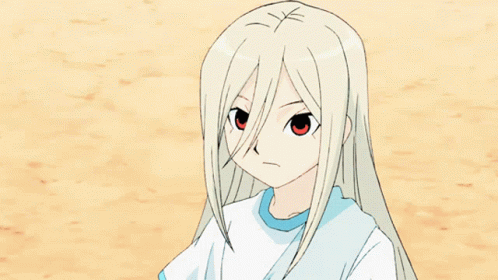 Girl with Long White Hair and Blue Shirt