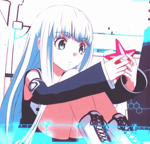 Girl With Long White Hair Holding Red Star GIF
