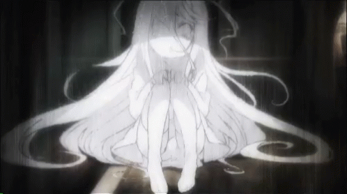 Girl With Long White Hair Sitting on Ground