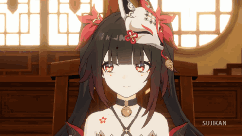 Girl With Mask on Head Sujikan