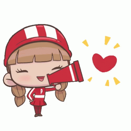 Girl With P Hat Holding Megaphone In Front Of Heart GIF