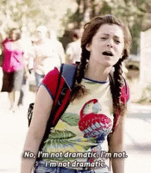 Girl With Pigtails And Backpack Says No I'm Not Dramatic GIF