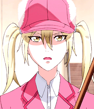 Girl With Pigtails In Pink Hat Holding Broom GIF