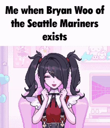 Girl with Pigtails Saying Me When Bryan Woo Exists