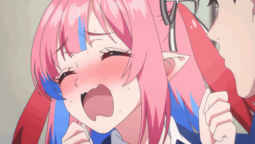 Girl With Pink and Blue Hair Holding Knife