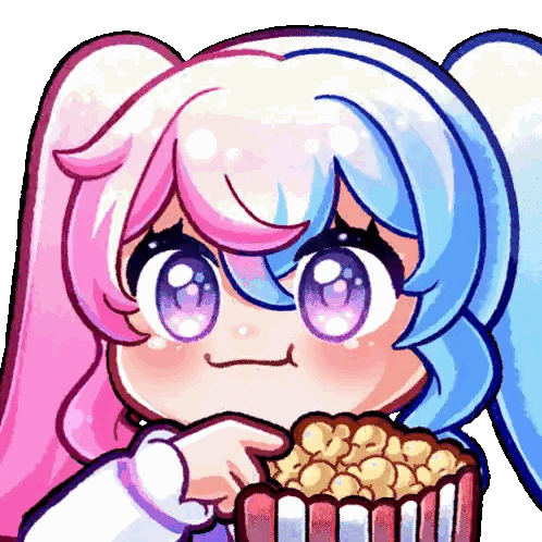 Girl With Pink and Blue Hair Holding Popcorn Box