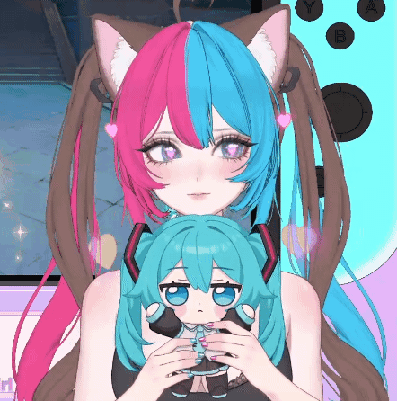 Girl With Pink And Blue Hair Holding Stuffed Doll GIF