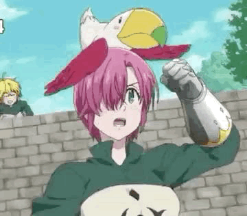 Girl With Pink Hair And Bird On Head GIF