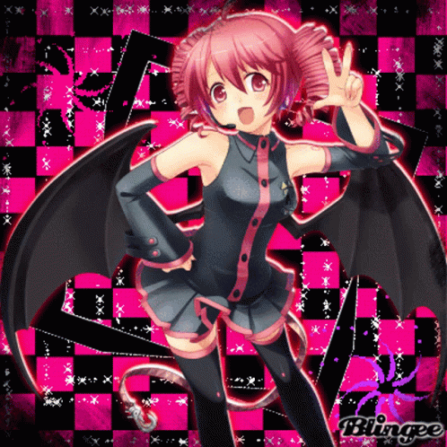 Girl With Pink Hair and Black Wings Blingee