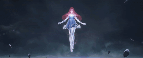 Girl With Pink Hair and Blue Dress in Dark