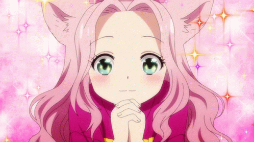 Girl With Pink Hair And Cat Ear Look At Camera GIF