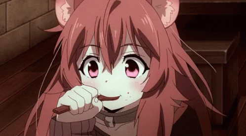 Girl With Pink Hair and Cat Ears Eating