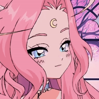 Girl With Pink Hair And Crescent Moon On Head GIF