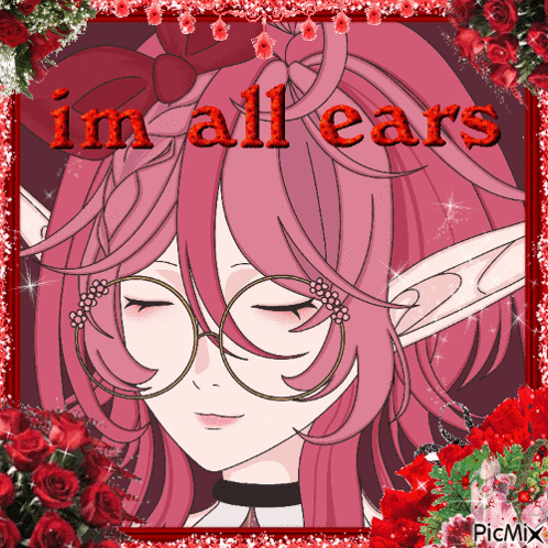 Girl With Pink Hair And Glasses Saying I'm All Ears GIF