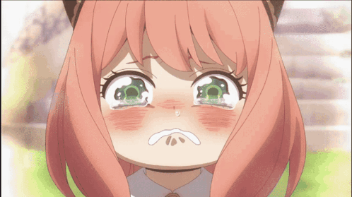 Girl With Pink Hair and Green Eyes Crying