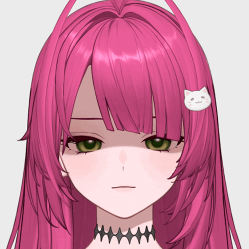 Girl With Pink Hair and Green Eyes Holding Cat in Hair