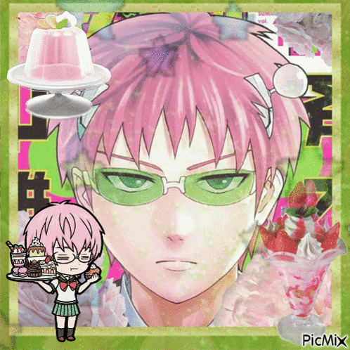 Girl With Pink Hair and Green Glasses Holding Tray of Food