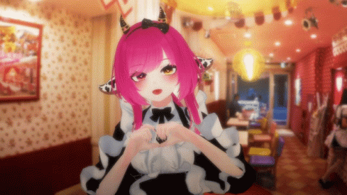 Girl With Pink Hair and Horns Making Heart With Hands
