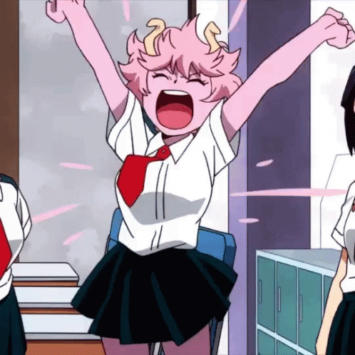 Girl with Pink Hair and Horns Sitting with Arms Out