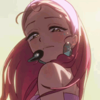 Girl with Pink Hair and Microphone in Mouth