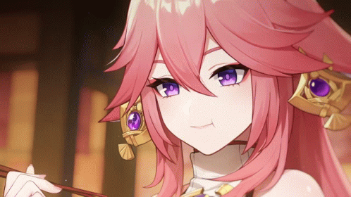Girl With Pink Hair and Purple Eyes Using Chopsticks