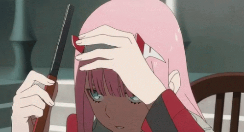 Girl with Pink Hair and Red Horns Holding Knife