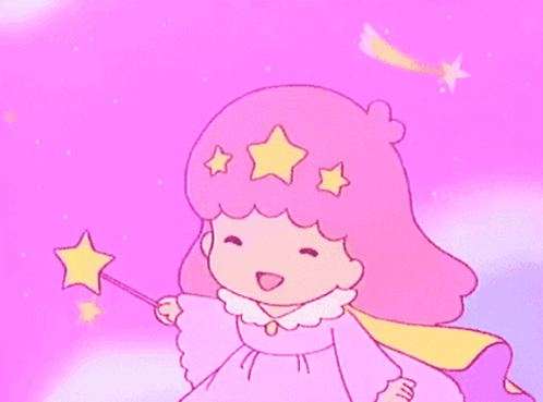 Girl With Pink Hair And Stars Holding Wand GIF