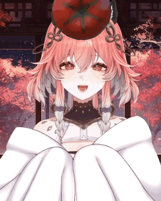 Girl With Pink Hair and Tomato on Head