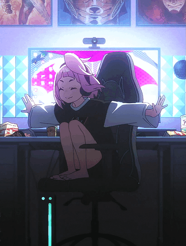 Girl With Pink Hair At Computer Saying 00 GIF