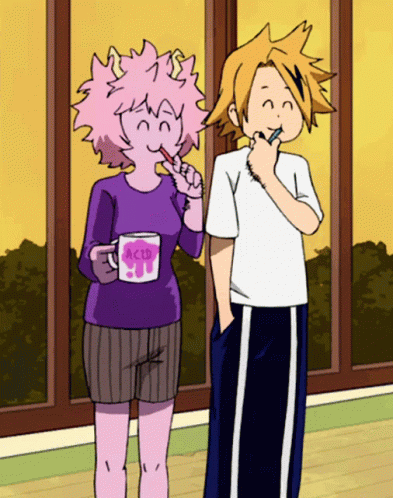 Girl With Pink Hair Brushing Teeth GIF