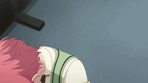 Girl with Pink Hair Covering Face