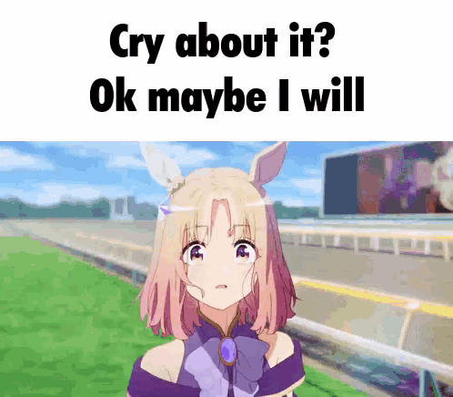 Girl with Pink Hair Crying in Front of Race Track