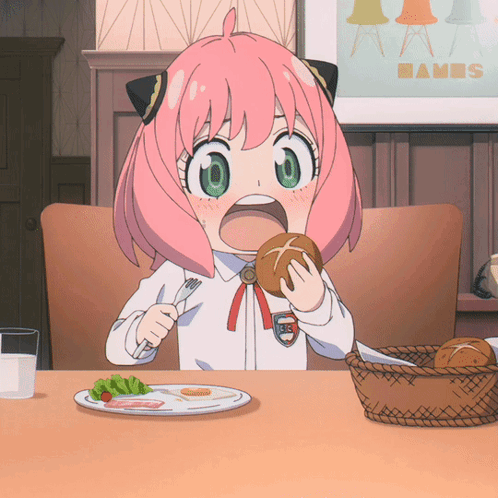 Girl with Pink Hair Eating Food