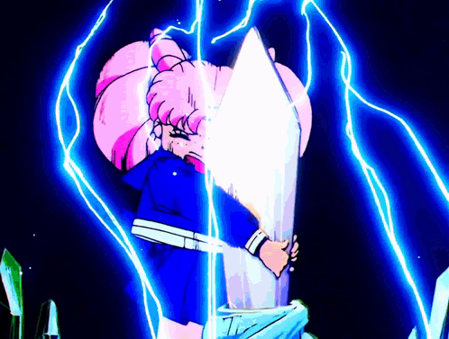 Girl with Pink Hair Holding Crystal