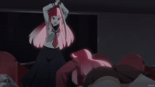 Girl with Pink Hair Holding Sword